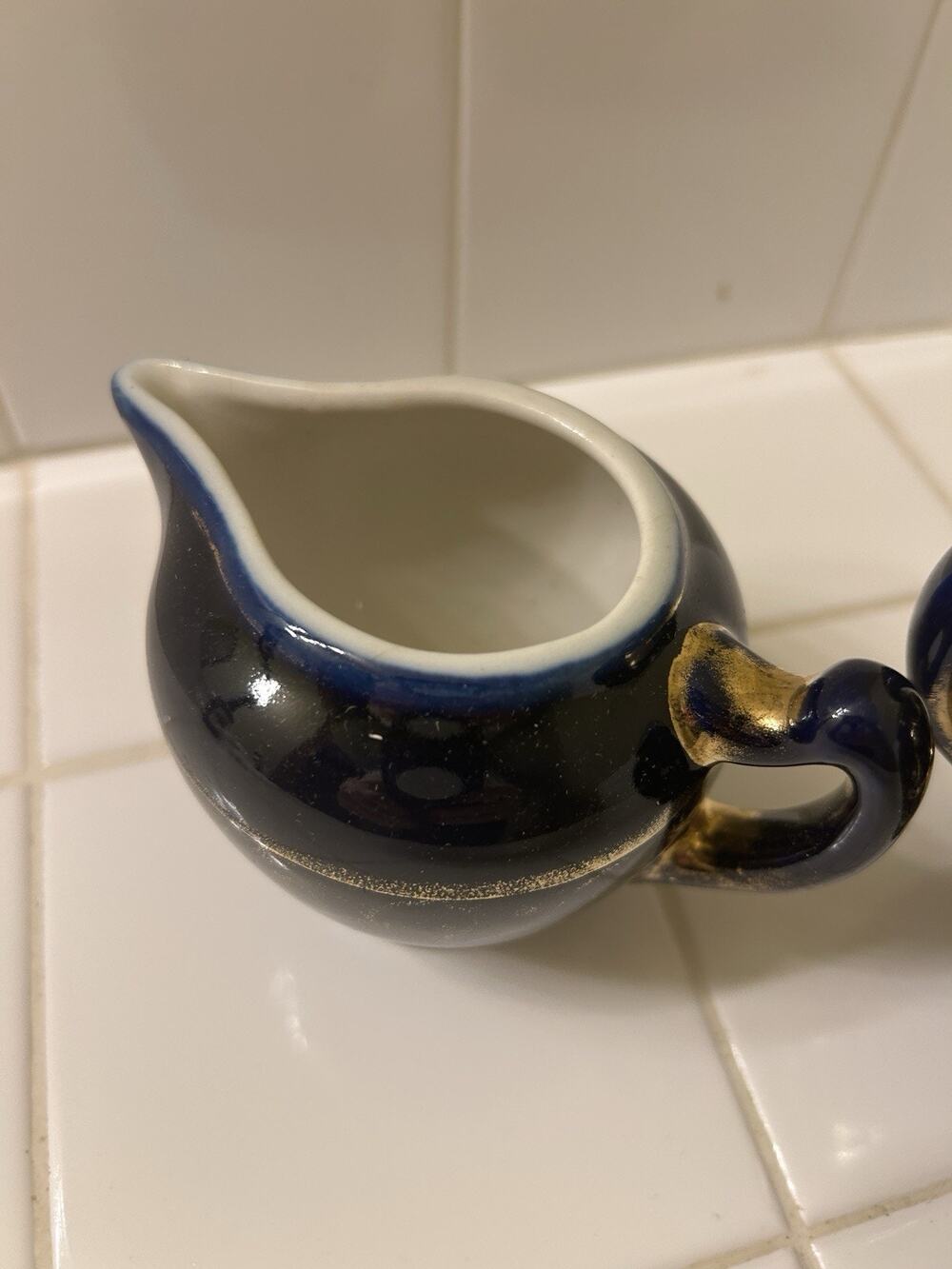 Vintage Guernsey Cooking Ware Cobalt Blue Gold Grape Cream And Sugar Set Lid